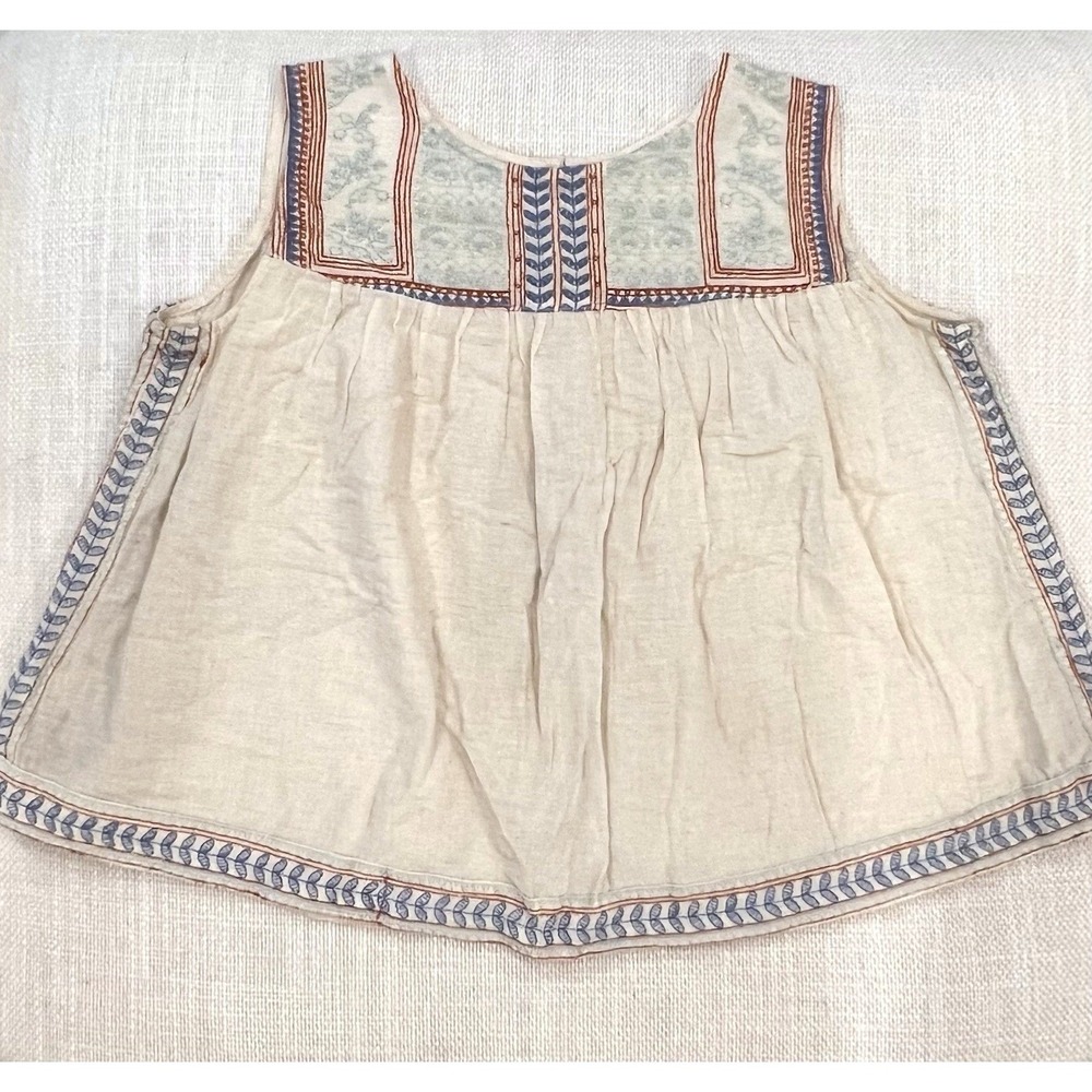 Chelsea & Violet Babydoll Top Women XS Cream Embroidered Boho Tank Excellent